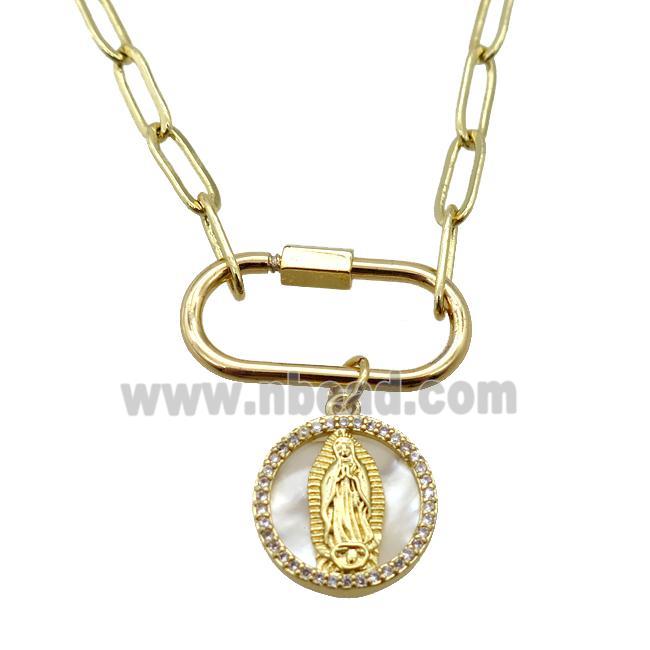 copper necklace with carabiner lock, Jesus, gold plated