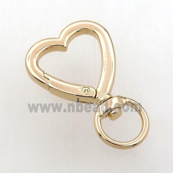 copper keychain clasp, heart, gold plated