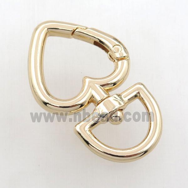 copper keychain clasp, heart, gold plated