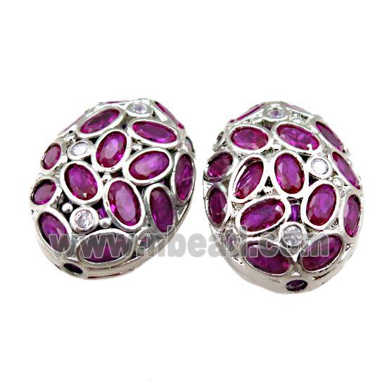 copper oval beads pave hotpink zircon, platinum plated