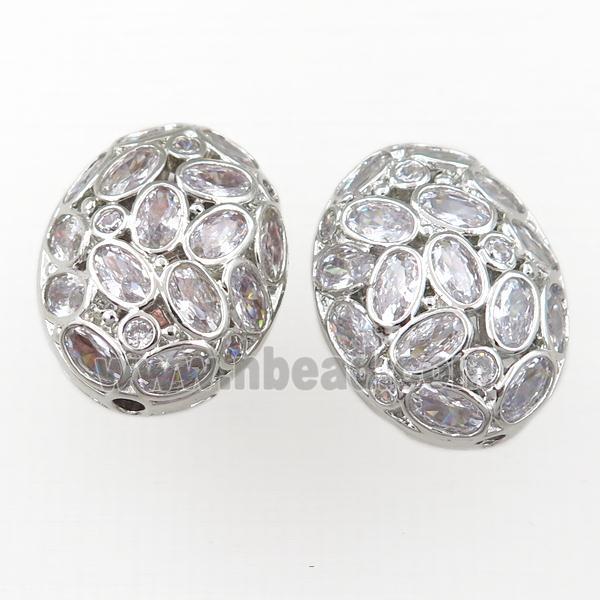 copper oval beads pave zircon, platinum plated