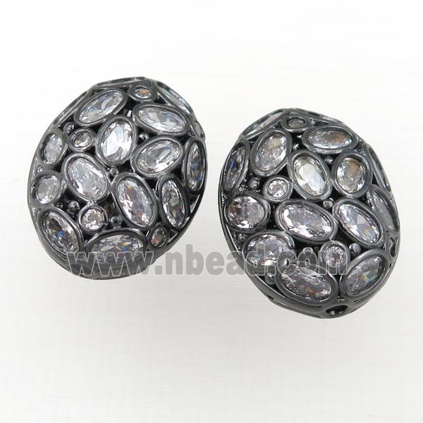copper oval hollow beads pave zircon, black plated