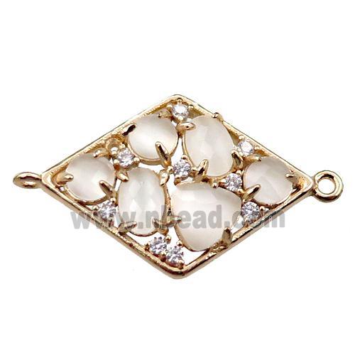 copper polygon connector paved zircon with white crystal glass, hollow, gold plated