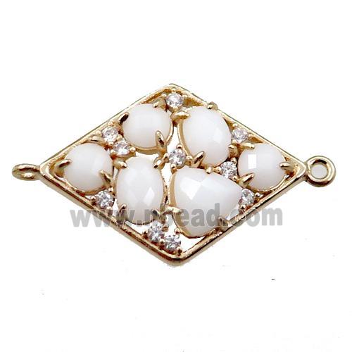 copper polygon connector paved zircon with white crystal glass, hollow, gold plated