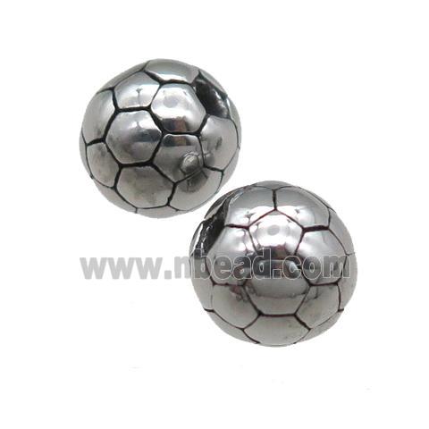 round Stainless Steel football beads, antique silver