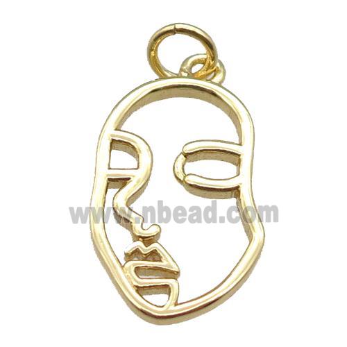 copper face charm pendant, gold plated