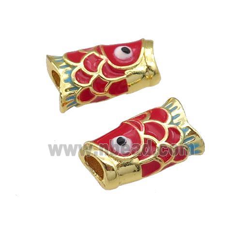 alloy fish beads with red enamel, gold plated