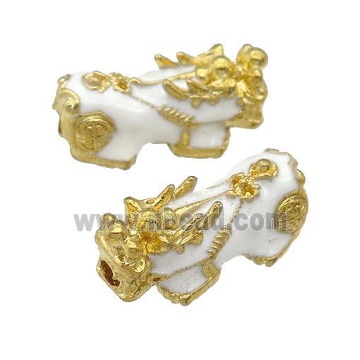 alloy Pixiu beads, white enamel, gold plated