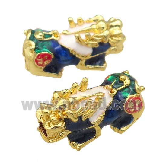 alloy Pixiu beads, multicolor enamel, gold plated