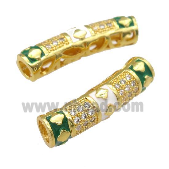 copper tube beads paved zircon, enaeml, gold plated