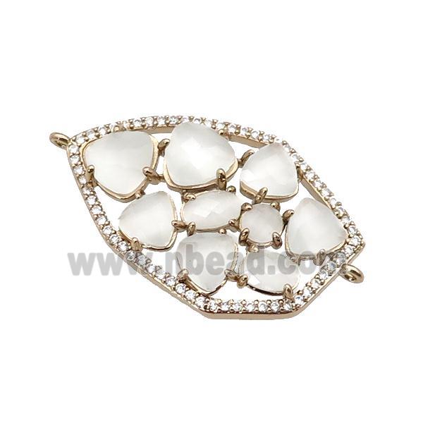 copper connector paved white Cat Eye Crystal, gold plated