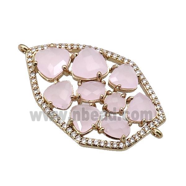 copper connector paved pink Cat Eye Crystal, gold plated