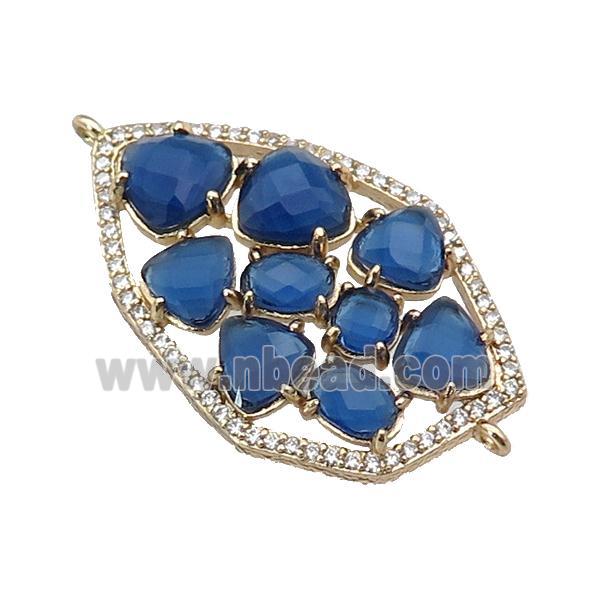 copper connector paved blue Cat Eye Crystal, gold plated