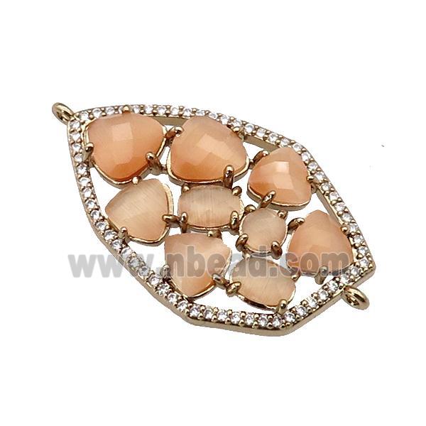 copper connector paved peach Cat Eye Crystal, gold plated