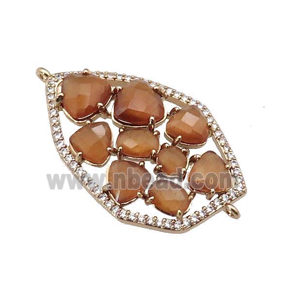 copper connector paved brown Cat Eye Crystal, gold plated