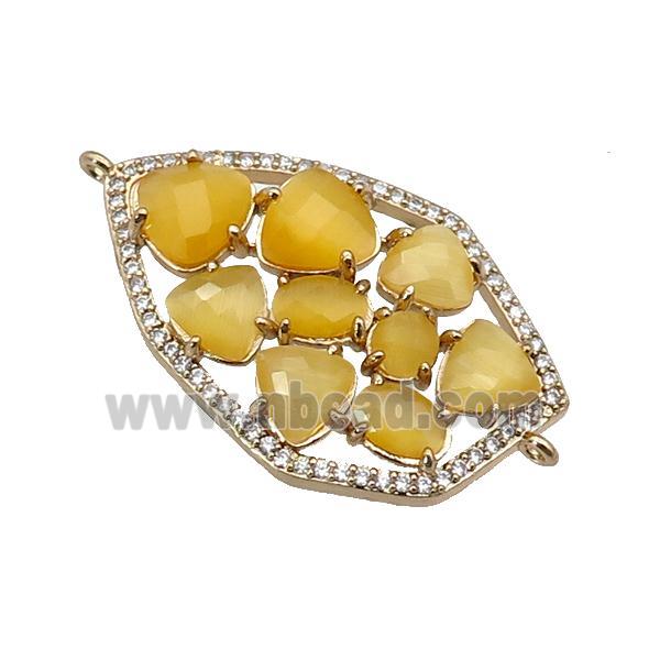 copper connector paved yellow Cat Eye Crystal, gold plated