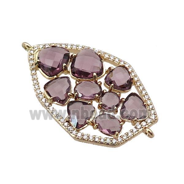 copper connector paved purple Cat Eye Crystal, gold plated
