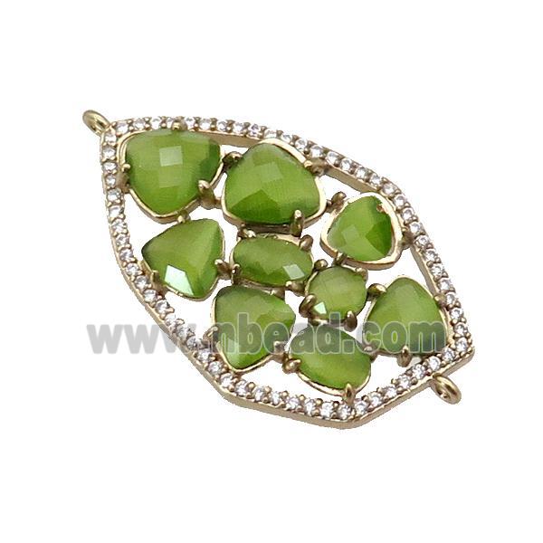 copper connector paved green Cat Eye Crystal, gold plated