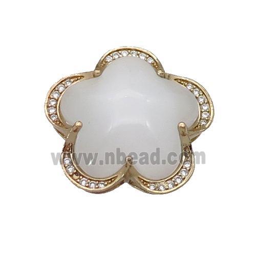 copper Flower connector paved white Cat Eye Crystal, gold plated