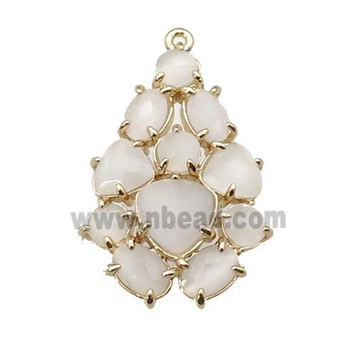copper Tree pendant pave white Cat Eye Crystal, gold plated