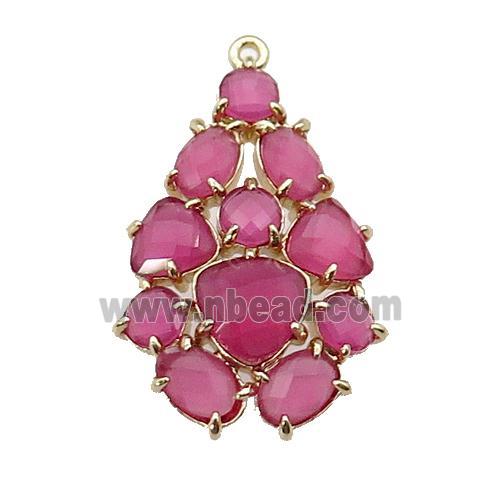 copper Tree pendant pave hotpink Cat Eye Crystal, gold plated