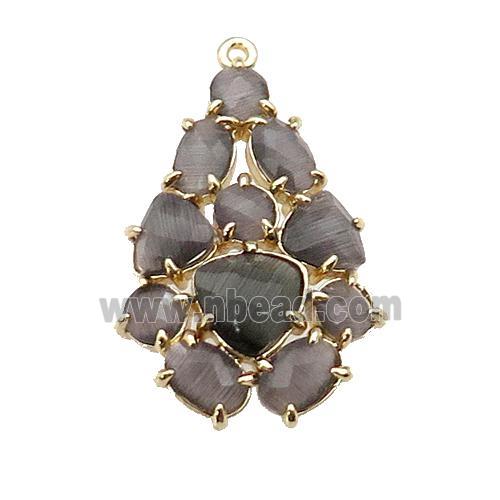 copper Tree pendant pave smoky Cat Eye Crystal, gold plated