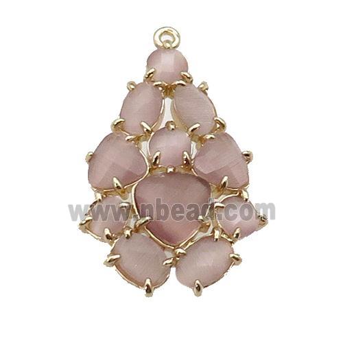 copper Tree pendant pave Cat Eye Crystal, gold plated