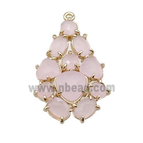 copper Tree pendant pave lt.pink Cat Eye Crystal, gold plated