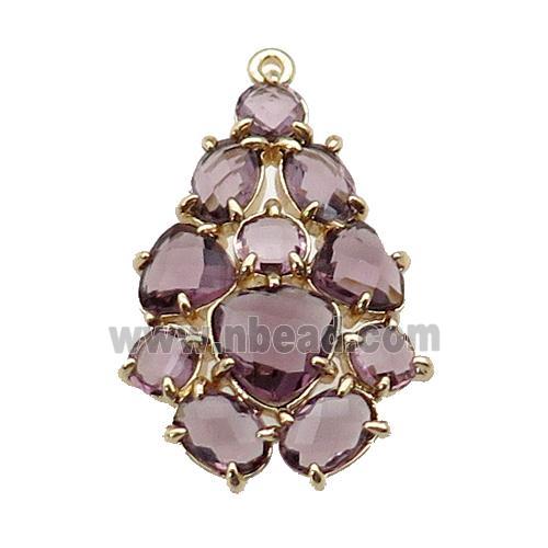 copper Tree pendant pave purple Cat Eye Crystal, gold plated