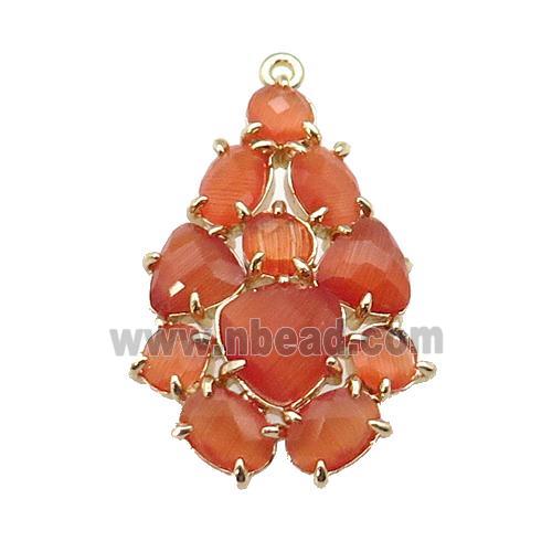 copper Tree pendant pave orange Cat Eye Crystal, gold plated