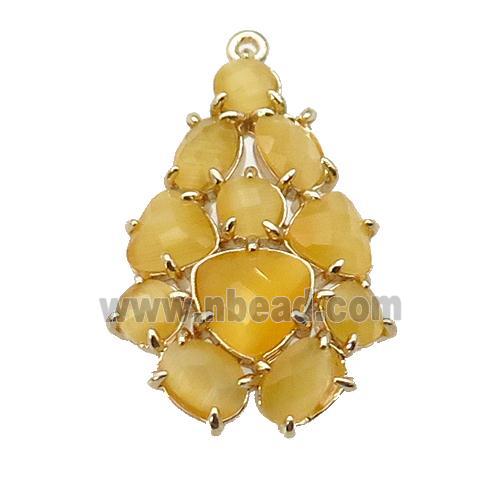 copper Tree pendant pave yellow Cat Eye Crystal, gold plated