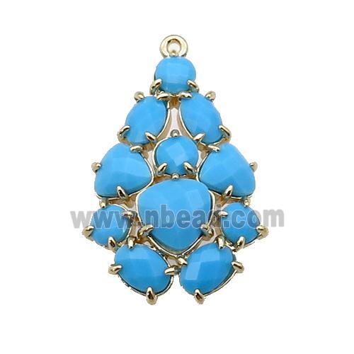 copper Tree pendant pave blue Cat Eye Crystal, gold plated