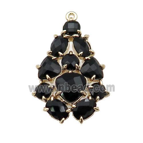 copper Tree pendant pave black Cat Eye Crystal, gold plated