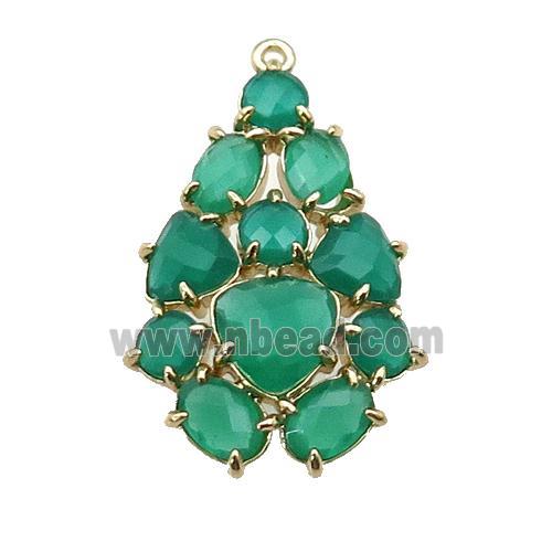 copper Tree pendant pave green Cat Eye Crystal, gold plated