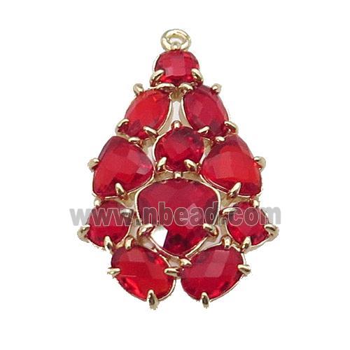copper Tree pendant pave red Cat Eye Crystal, gold plated