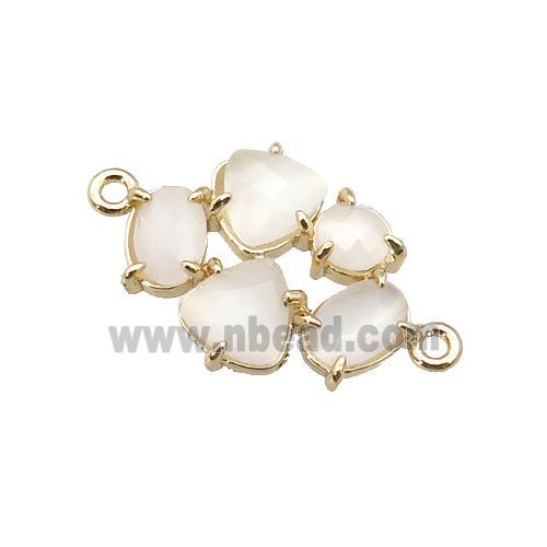 copper oval connector pave white Cat Eye Crystal, gold plated