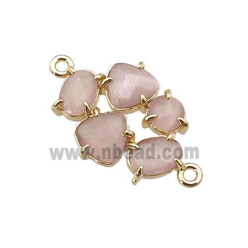 copper oval connector pave Cat Eye Crystal, gold plated