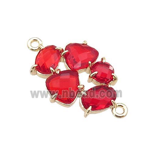 copper oval connector pave red Cat Eye Crystal, gold plated