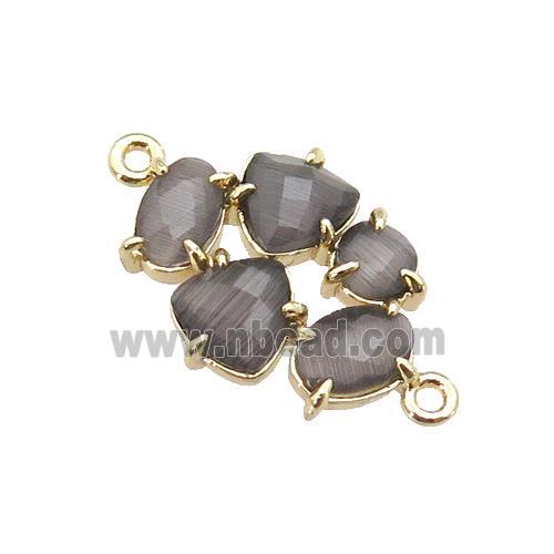 copper oval connector pave gray Cat Eye Crystal, gold plated