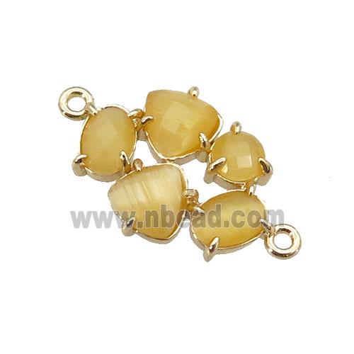 copper oval connector pave yellow Cat Eye Crystal, gold plated