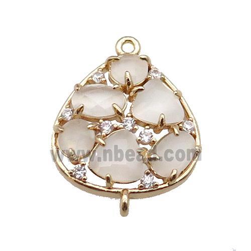 copper teardrop connector pave white Cat Eye Crystal, gold plated