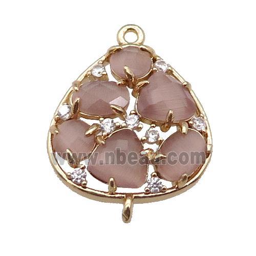 copper teardrop connector pave black Cat Eye Crystal, gold plated