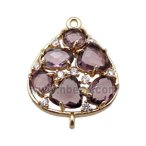 copper teardrop connector pave purple Cat Eye Crystal, gold plated
