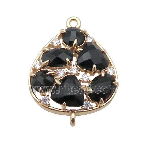 copper teardrop connector pave black Cat Eye Crystal, gold plated