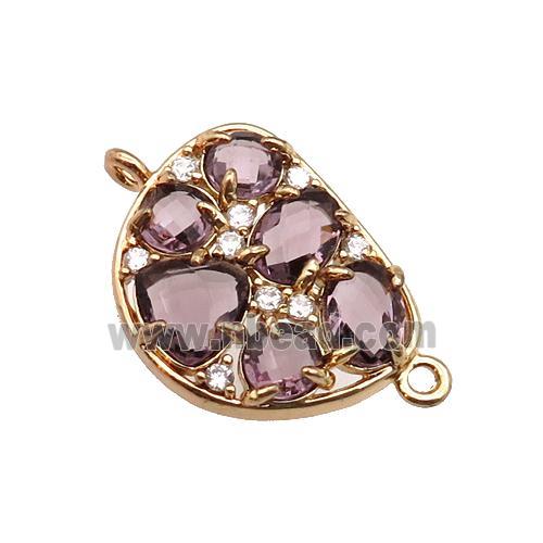 copper teardrop connector pave purple Cat Eye Crystal, gold plated