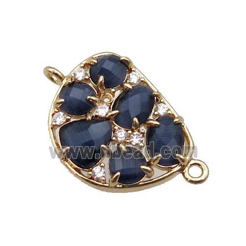 copper teardrop connector pave inkblue Cat Eye Crystal, gold plated