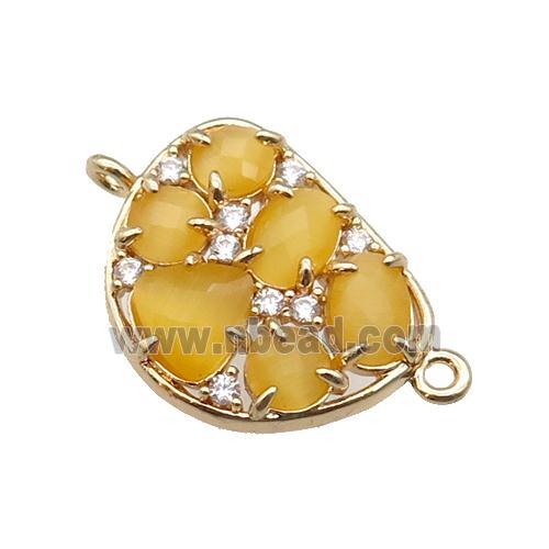 copper teardrop connector pave yellow Cat Eye Crystal, gold plated