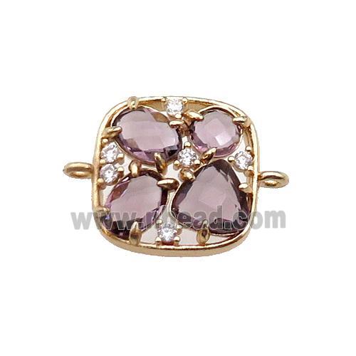 copper square connector pave purple Cat Eye Crystal, gold plated