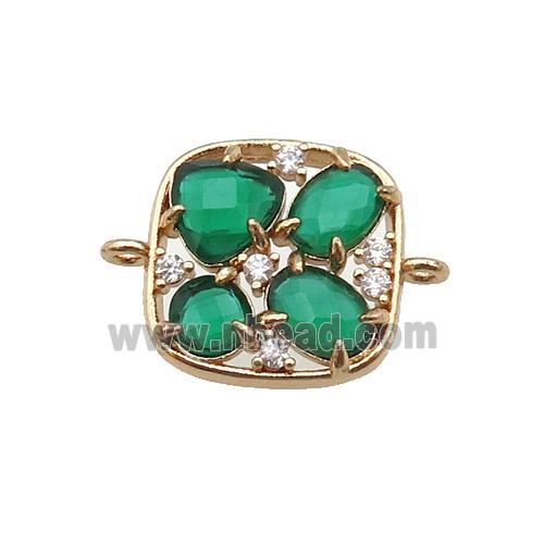 copper square connector pave green Cat Eye Crystal, gold plated
