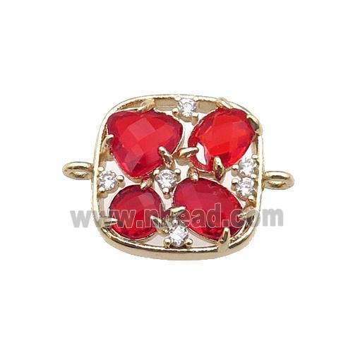 copper square connector pave red Cat Eye Crystal, gold plated